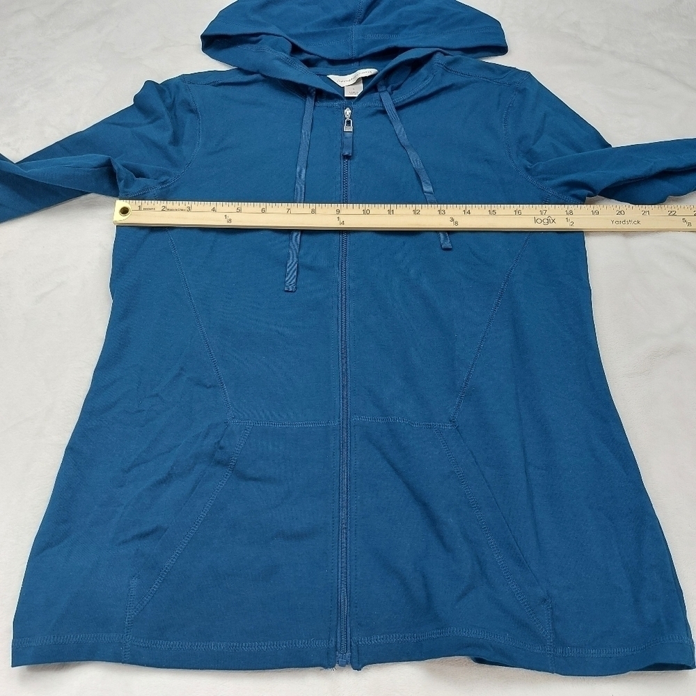 CHRISTOPHER & BANKS WOMEN'S BLUE ZIP FRONT LONG SLEEVE ACTIVE WEAR HOODIE SIZE S - Picture 6 of 7